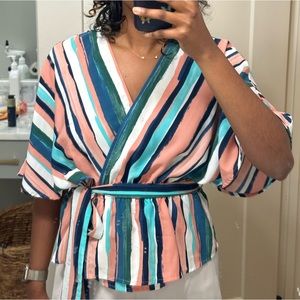 Lost + Wander Santorini Striped Wrap Top Size S
